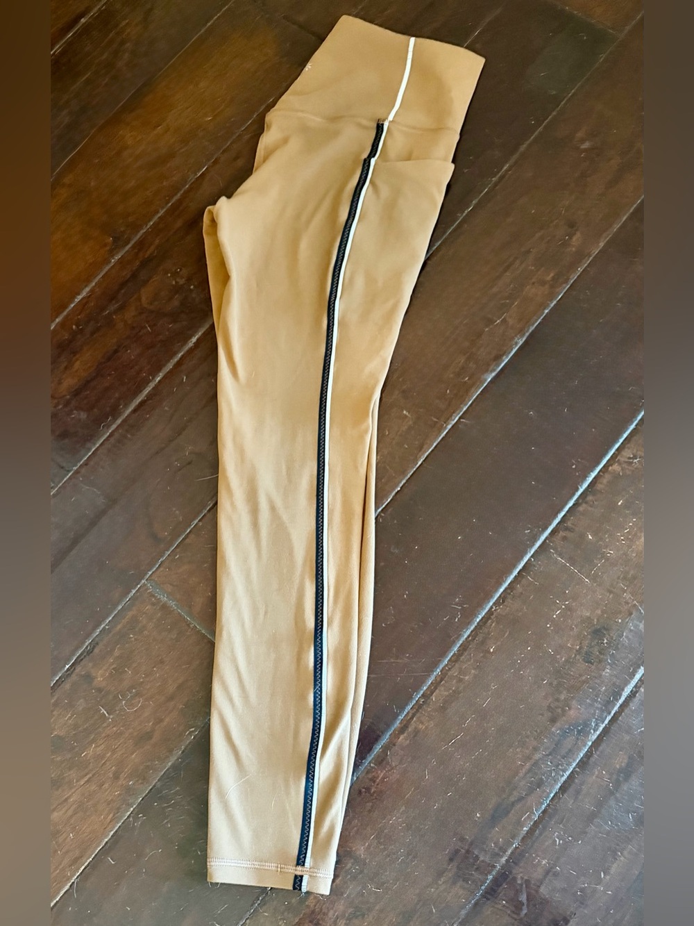Athleta Camel leggings with Black Side Stripe